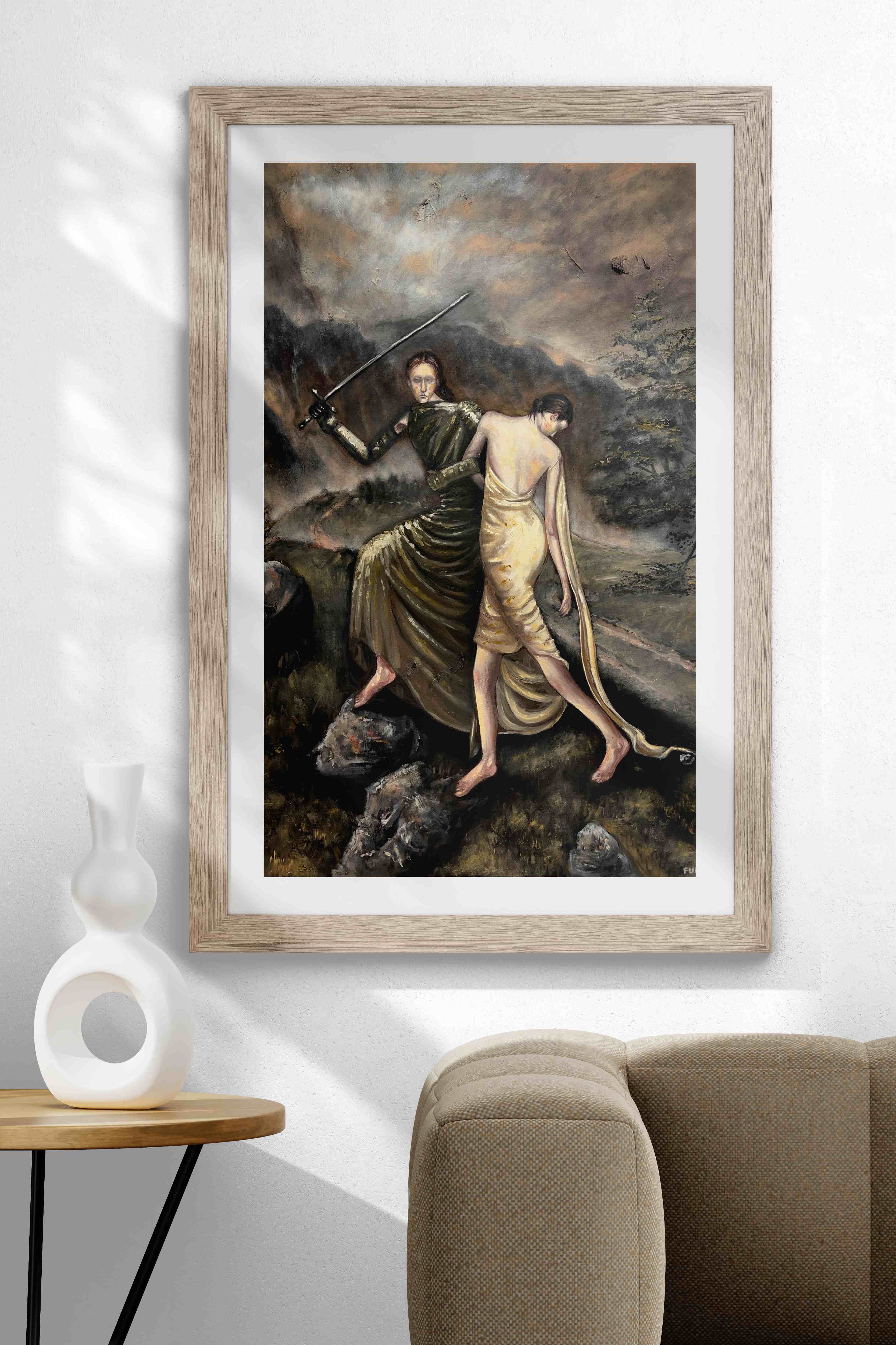 Obra simbólica - Figuras en paisaje tormentoso